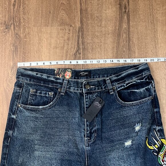 NEW Ed Hardy NYC Skull Snake Eagle Tattoo Slim Fit Distressed Jeans - Picture 11 of 13